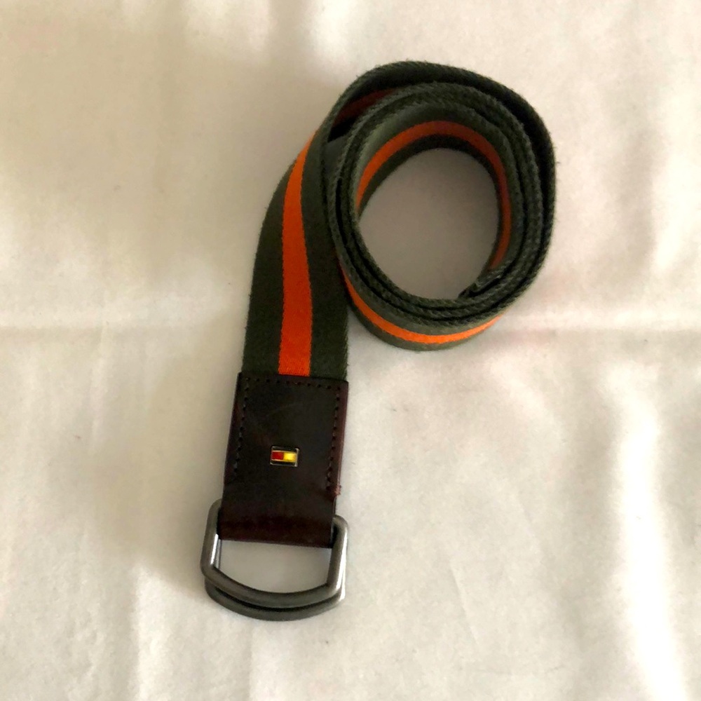 Olive Green & Orange Men's Tommy Hilfiger ribbon belt 35"Long